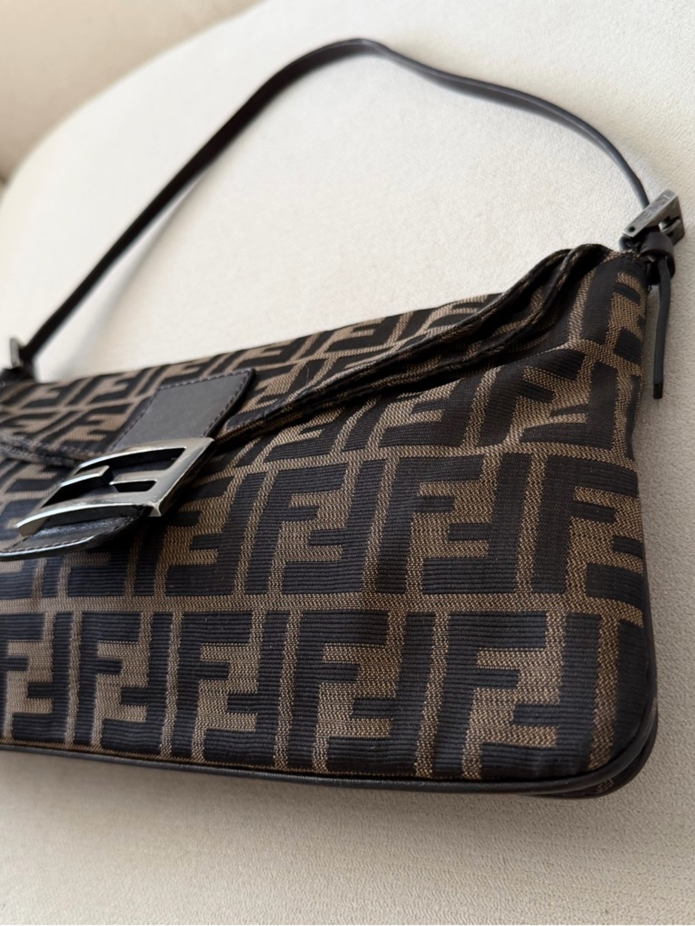 Fendi Brown Zucca Canvas Double Flap Shoulder Bag - Picture 6 of 9